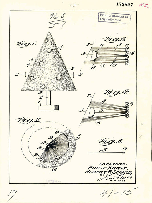Patent Artificial Christmas Tree, Inventor(s): Phillip Kraz and Albert P. Schmid.