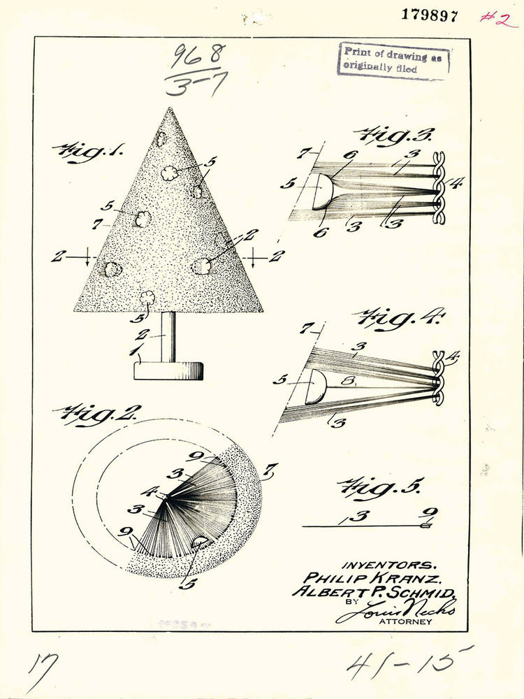 Patent Artificial Christmas Tree, Inventor(s): Phillip Kraz and Albert P. Schmid.
