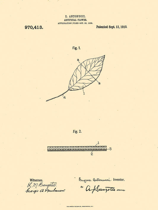 Patent Artificial Flower, Inventor: William A. Warner, Sept. 13, 1910
