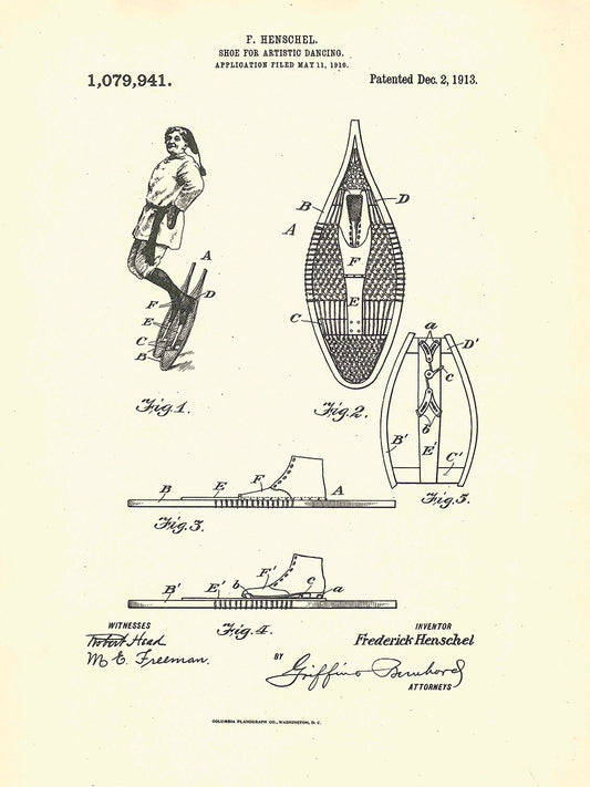 Patent Shoe for Artistic Dancing, Inventor Frederick Henschel, Dec. 2, 1913