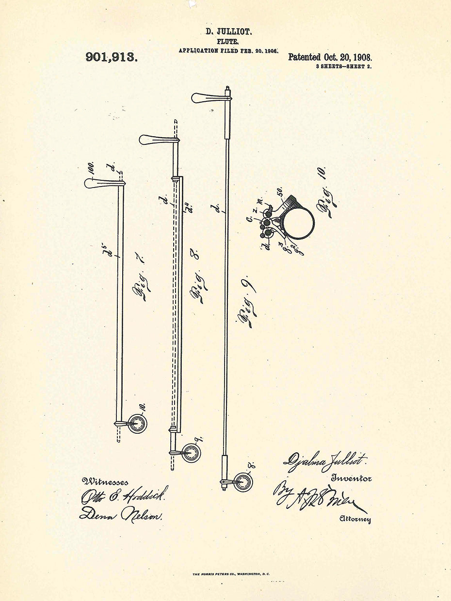 Patent Flute, Inventor Djalma Julliot, Oct 20, 1909 II