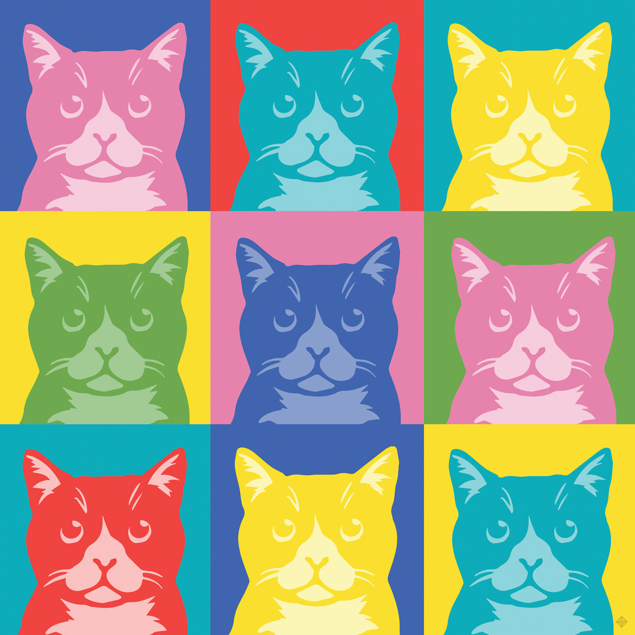 Tuxedo Domestic Shorthair Silhouette Pop Glam Rainbow Grid