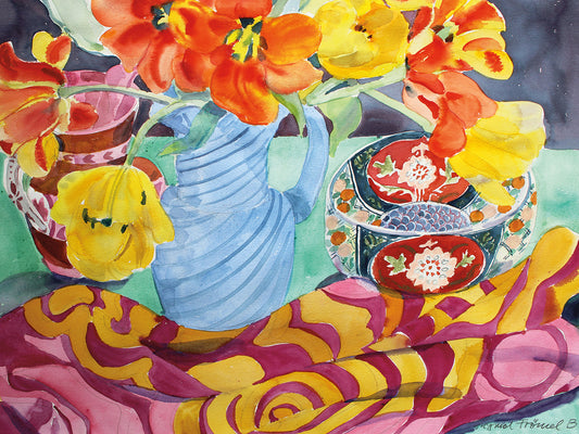 Watercolor Tulip Vase Still Life