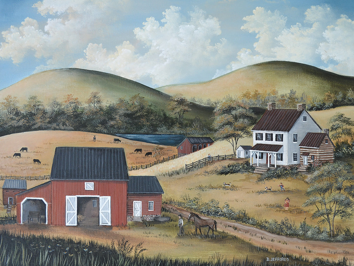 house and red barn