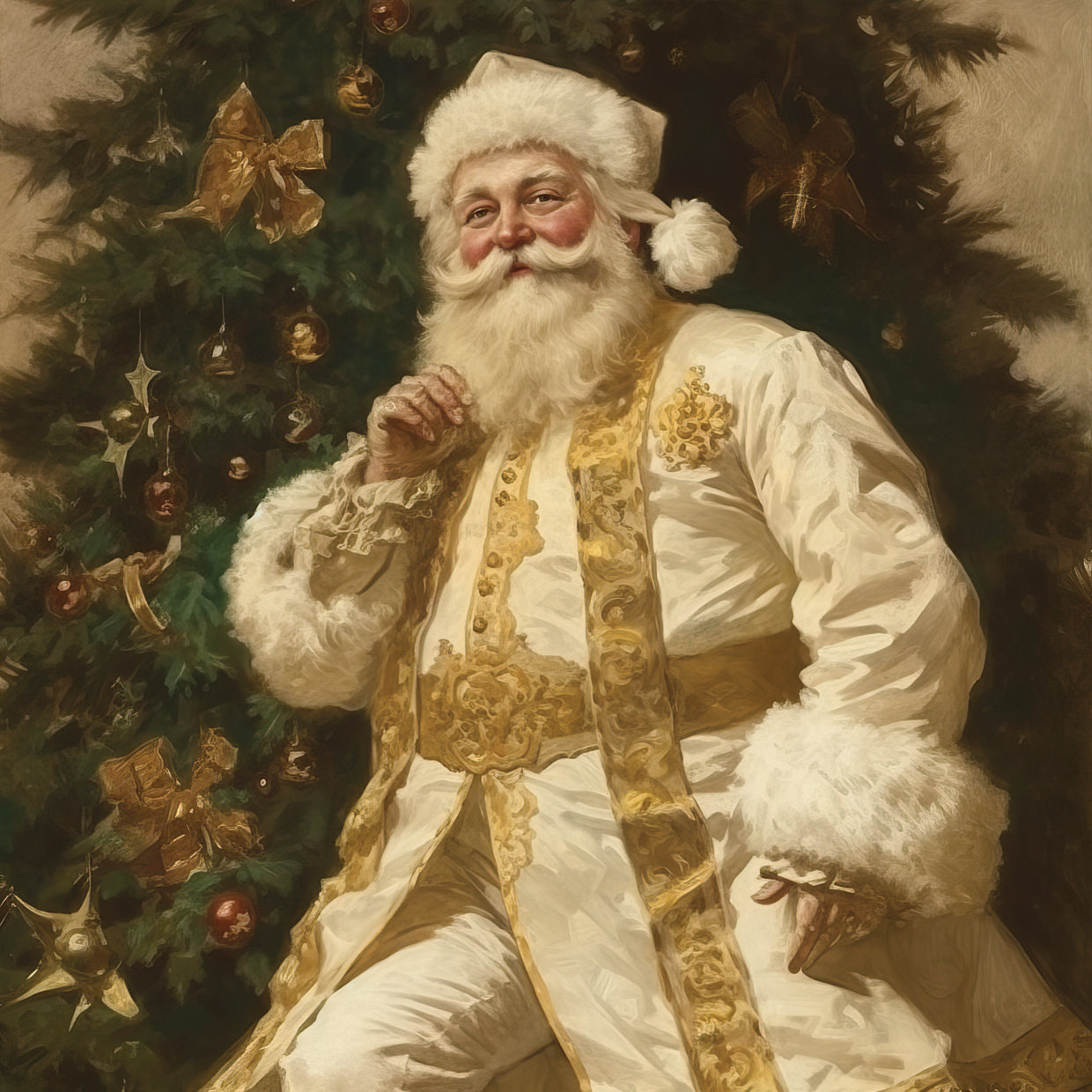 Vintage Santa in Gold and White
