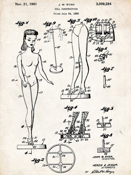 Patent Doll Construction J. W. Ryan 1959 Canvas Print