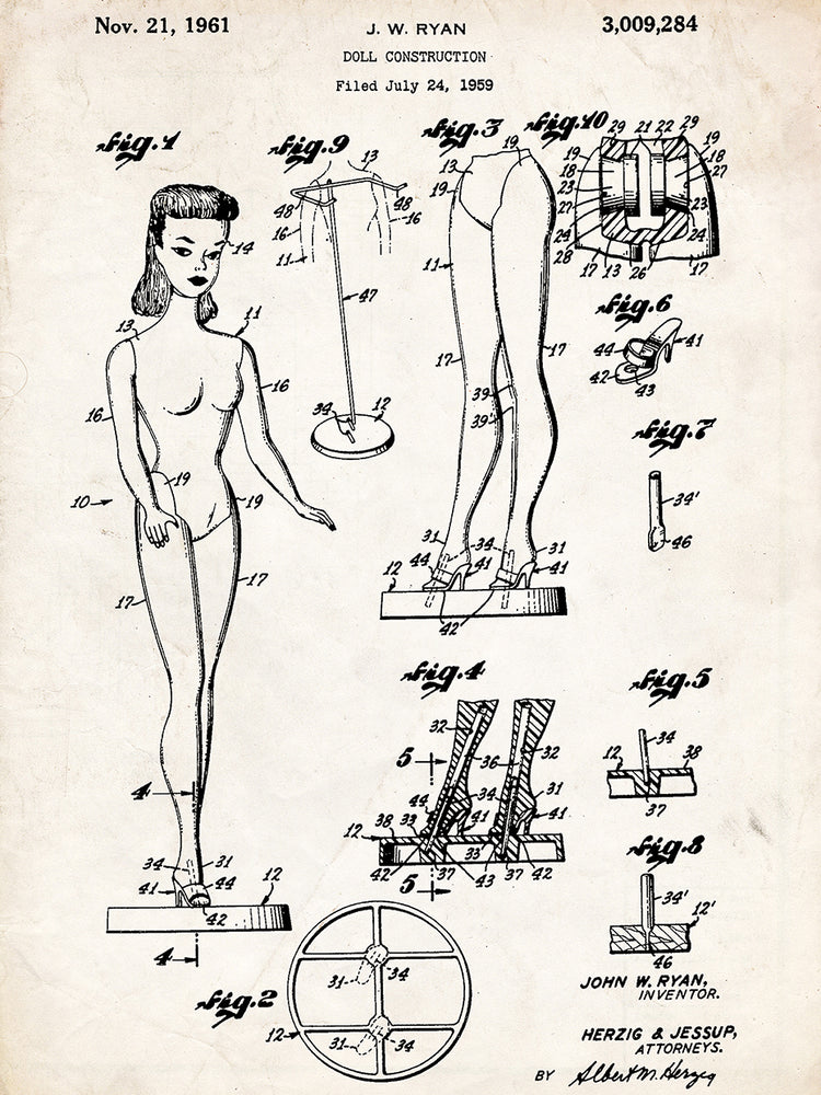 Patent Doll Construction J. W. Ryan 1959