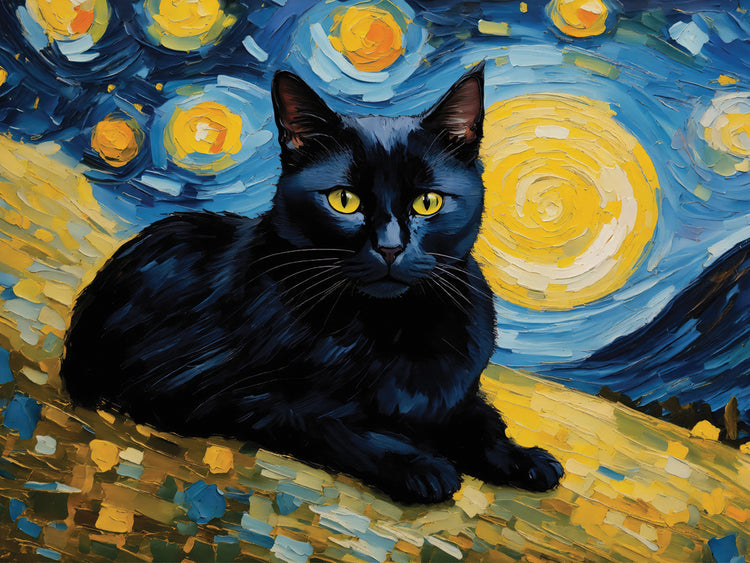 Van gogh Inspired Black Cat 1