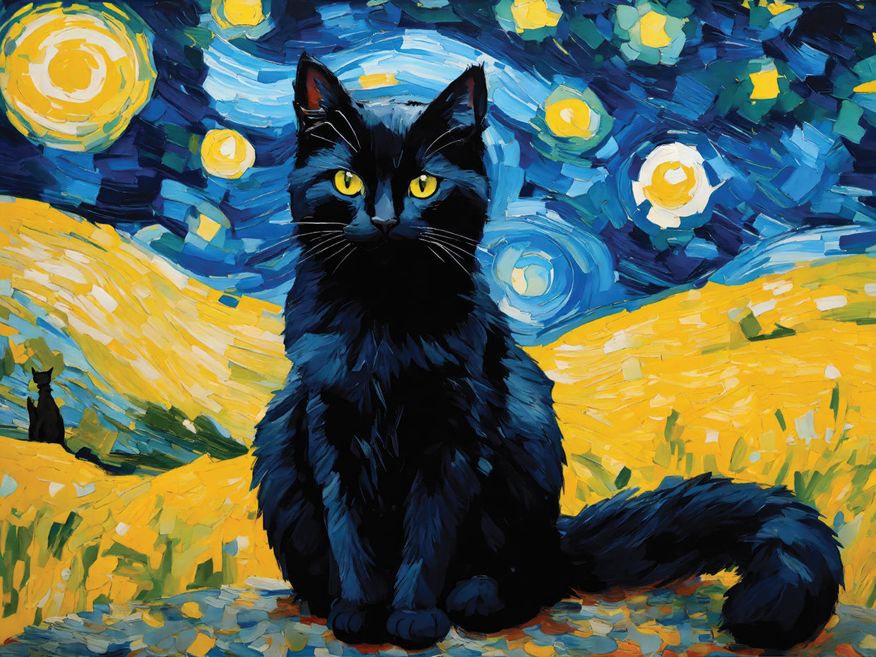 Van gogh Inspired Black Cat 3