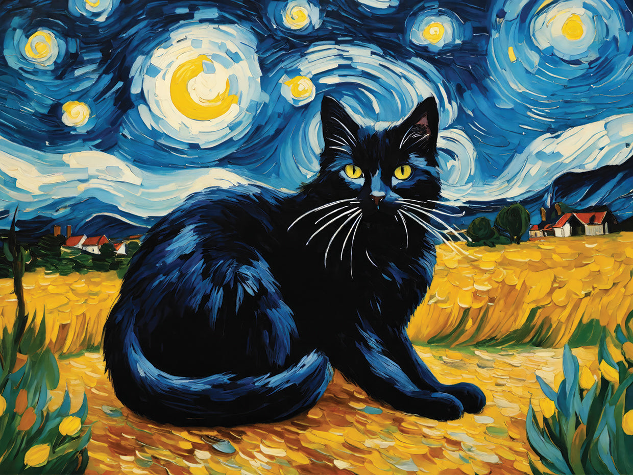 Van gogh Inspired Black Cat 4