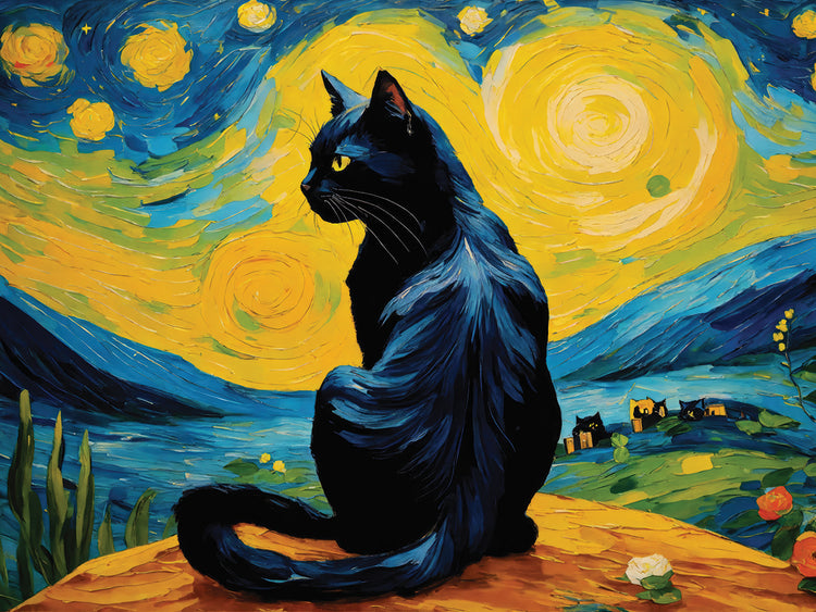 Van gogh Inspired Black Cat 5