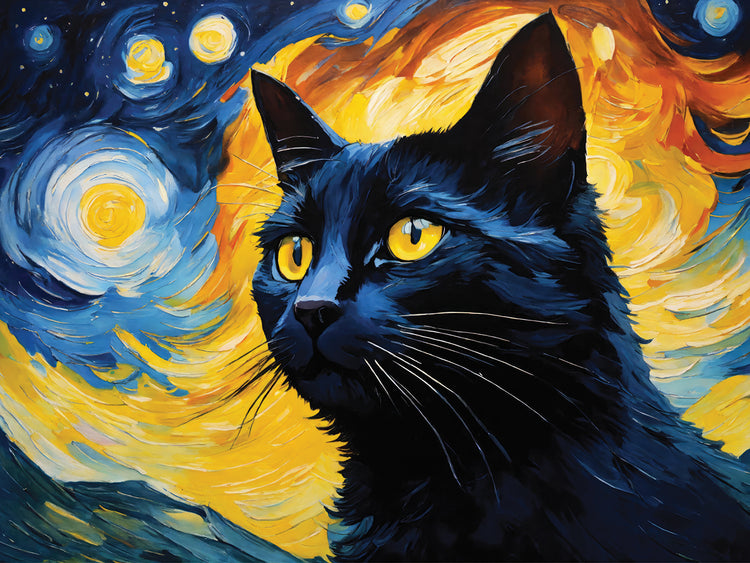 Van gogh Inspired Black Cat 6