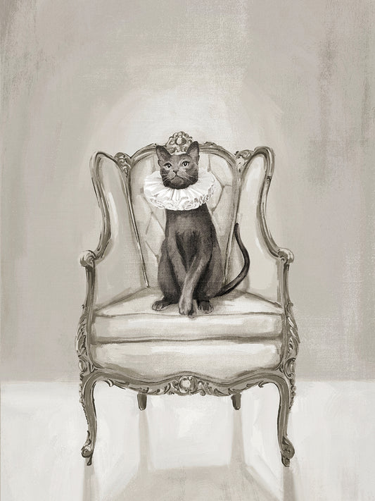 Renaissance Cat on a Chair Black and White
