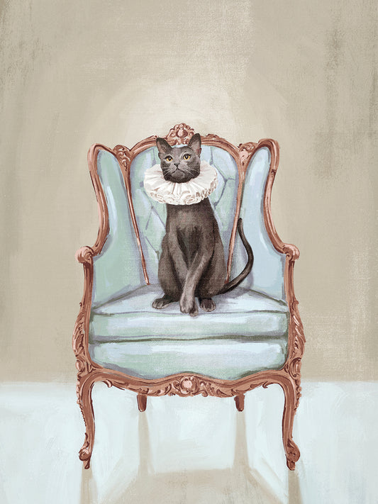 Renaissance Cat on a Blue Chair