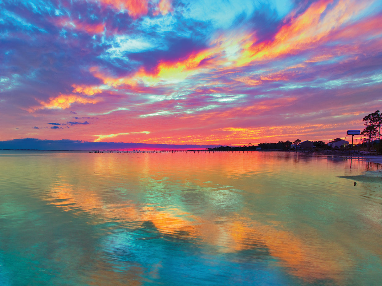 Pink Sunset Sea-Beautiful Sunrise-Cloud Streaks