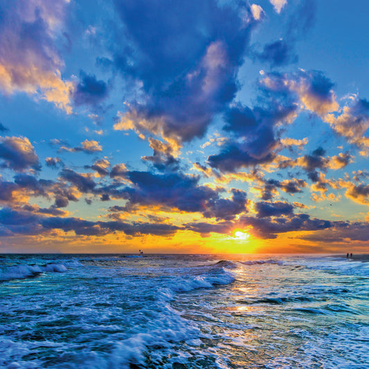 Winter Sunset Florida Beach-Expanding Puffy Clouds