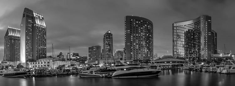 SAN DIEGO Evening Skyline | Monochrome Panorama