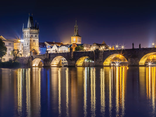 Night impression of Charles Bridge with Old Town Bridge Tower Canvas Print