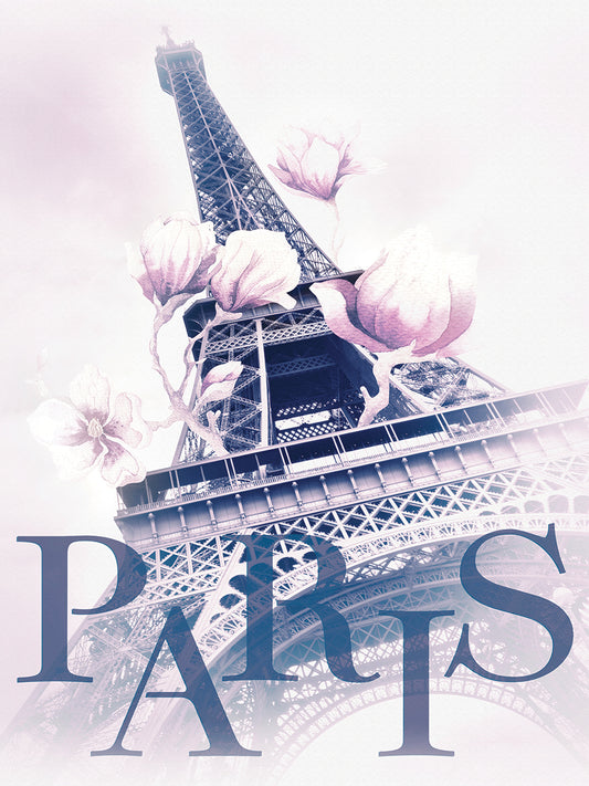 PARIS Magnolia Eiffel Tower - blue Canvas Print