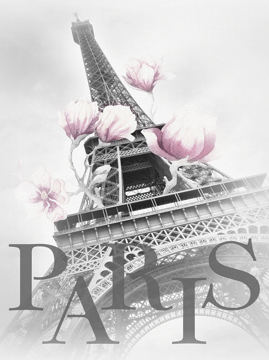 PARIS Magnolia Eiffel Tower - black & white / rose Canvas Print