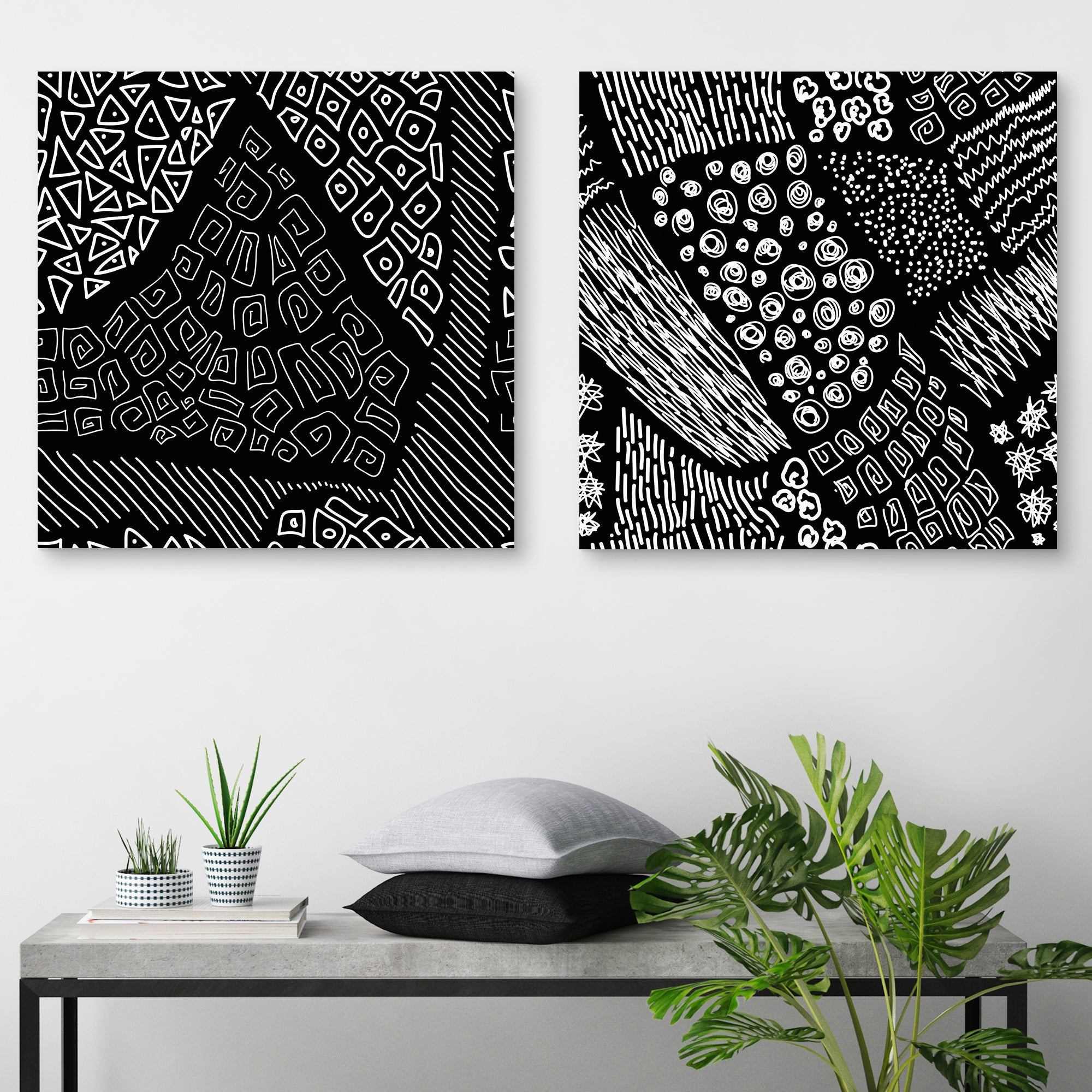 Hipsters Love Black & White on Black Line Doodles