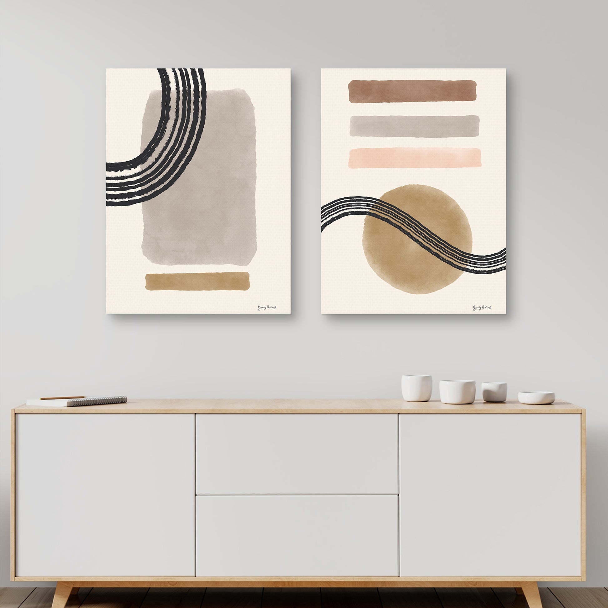 Geo Abstract II & IV Neutral Pink