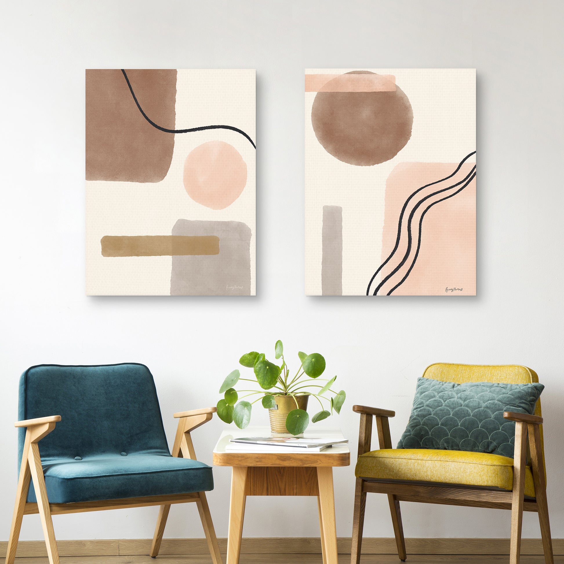Geo Abstract I & II Neutral Pink