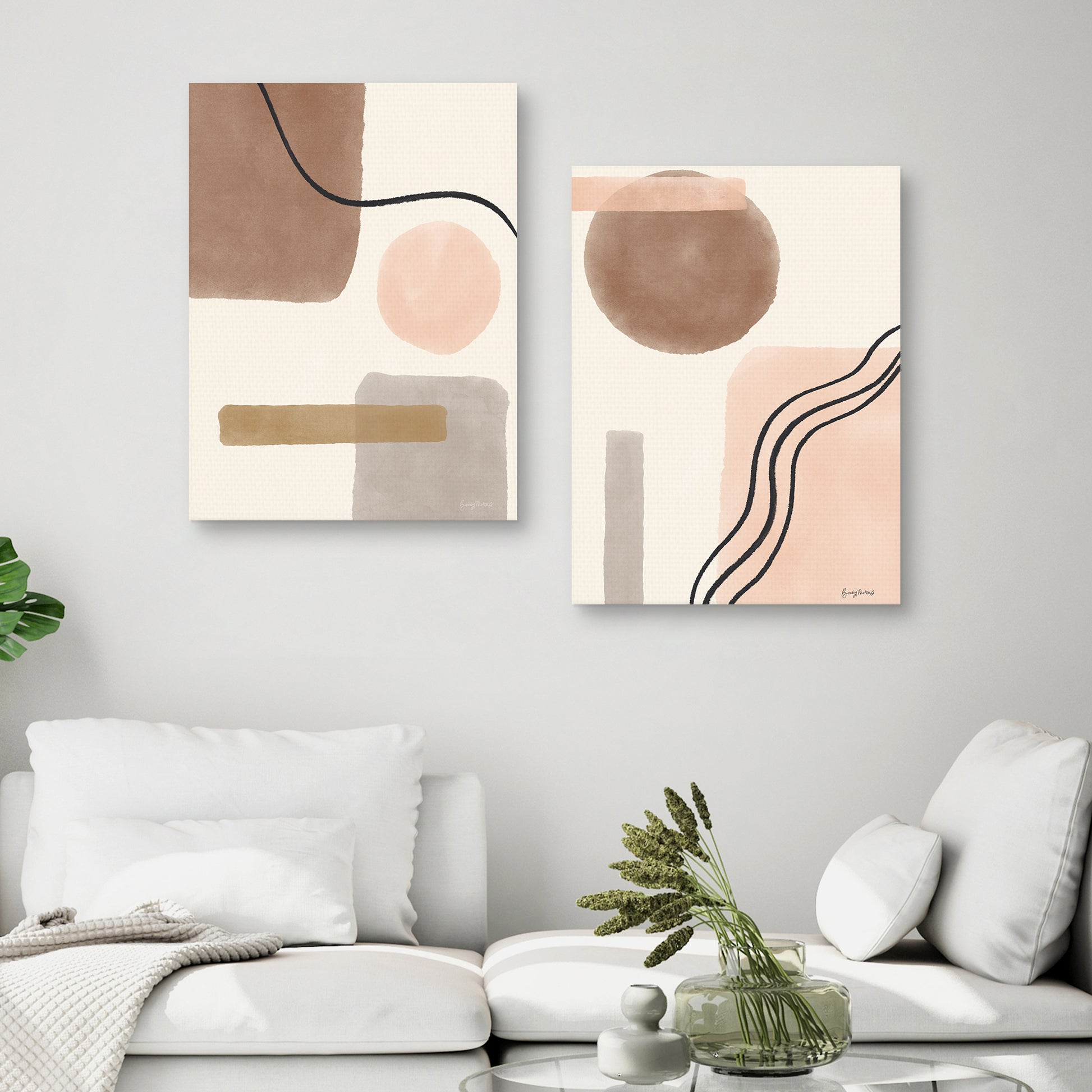 Geo Abstract I & II Neutral Pink