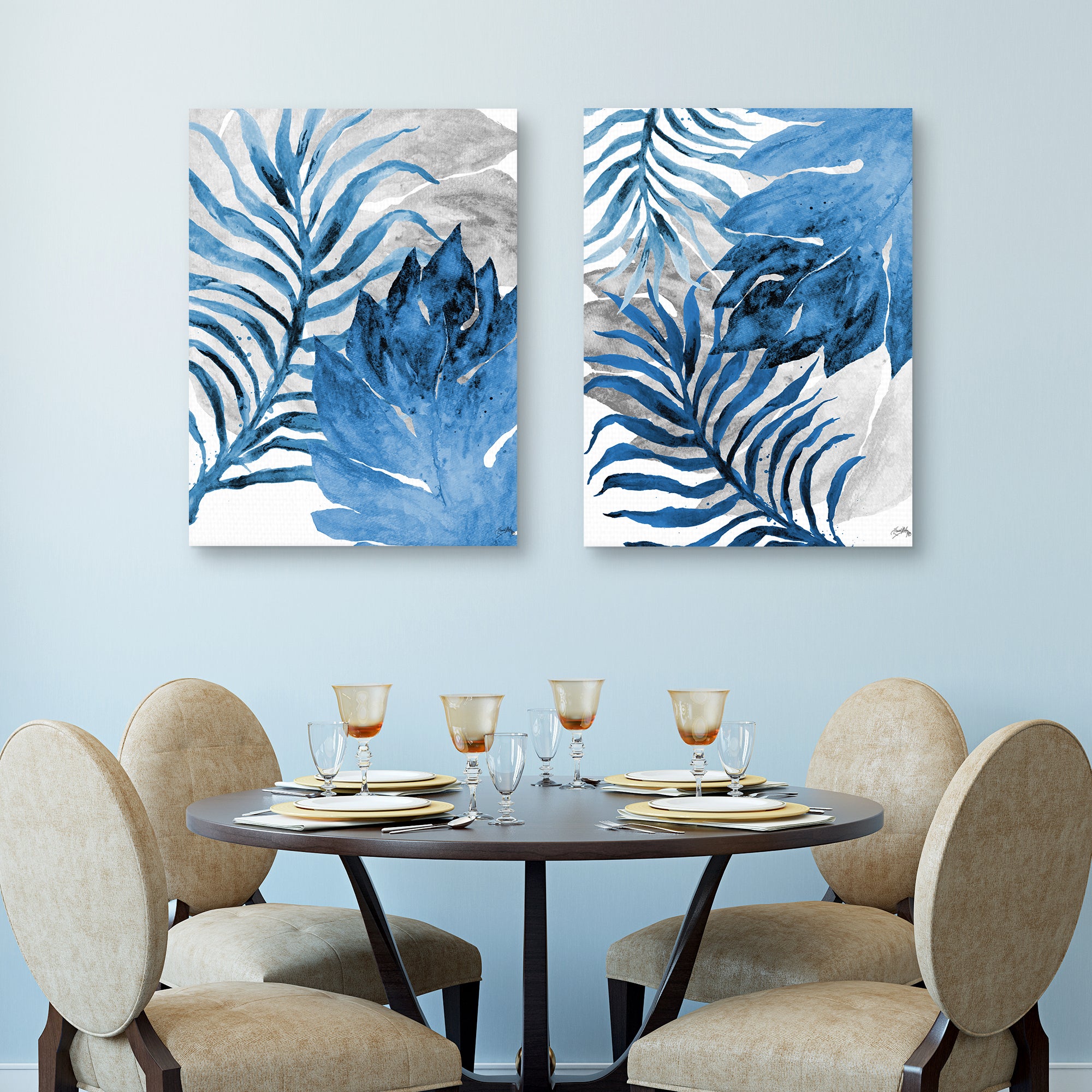 Blue Fern and Leaf I & II