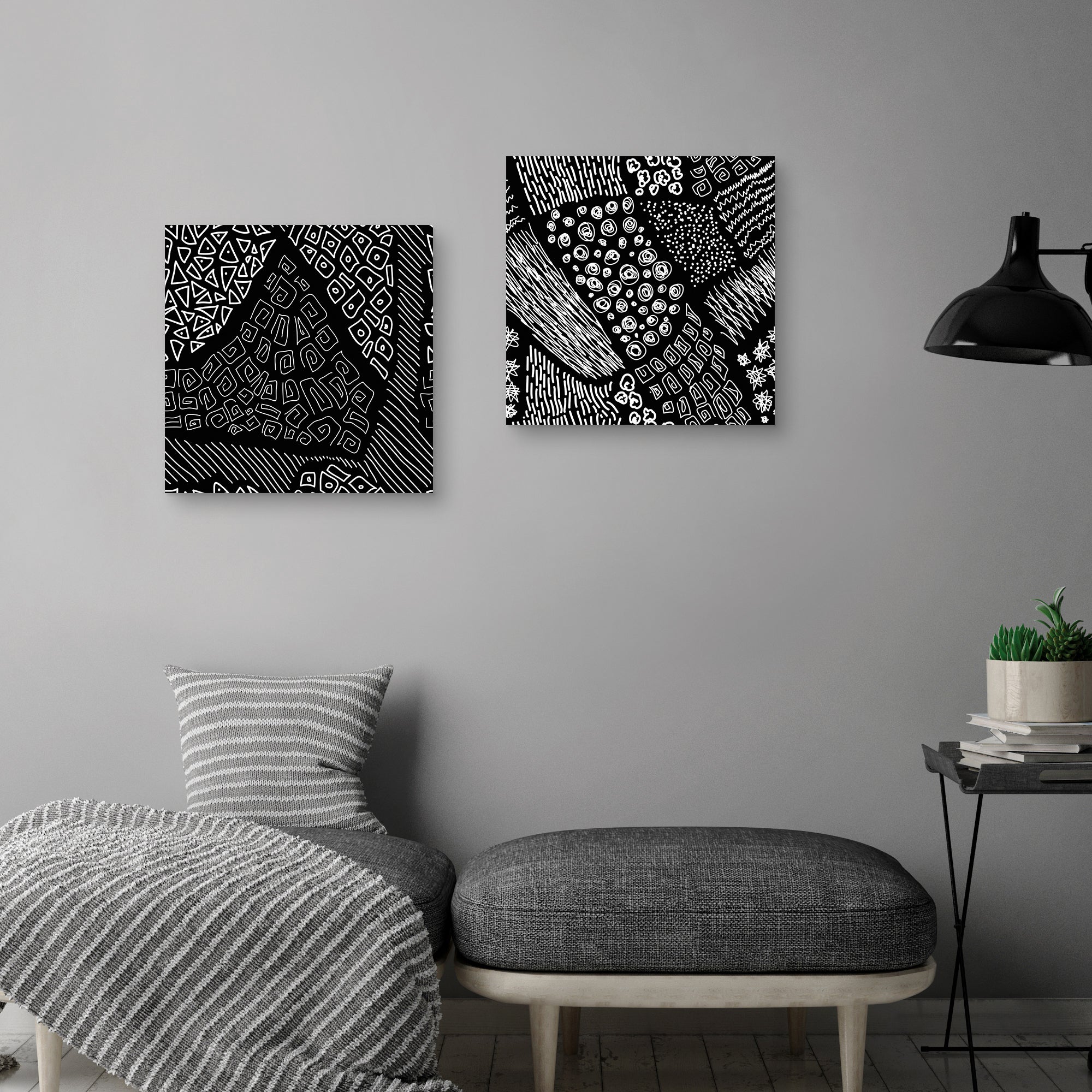 Hipsters Love Black & White on Black Line Doodles