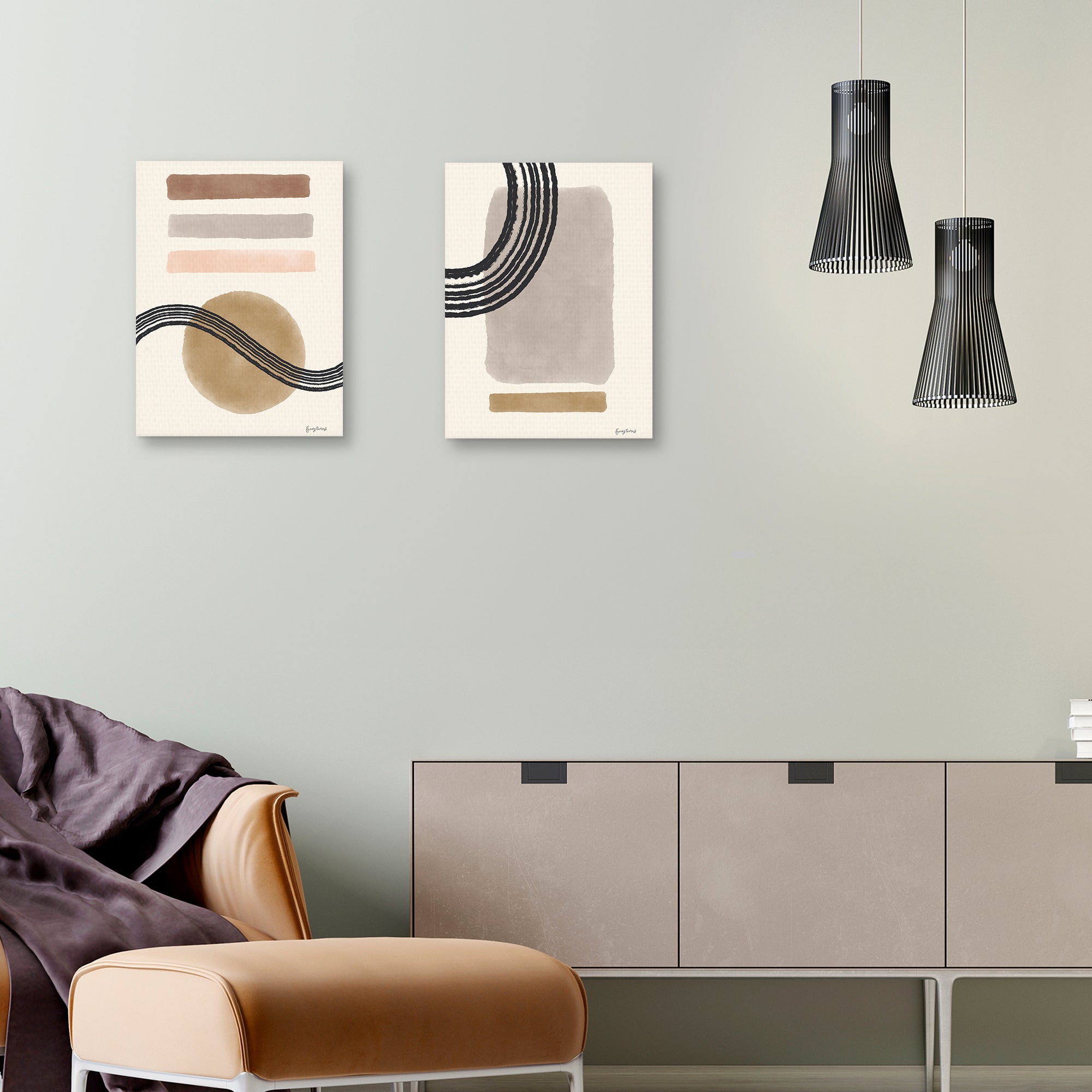 Geo Abstract II & IV Neutral Pink