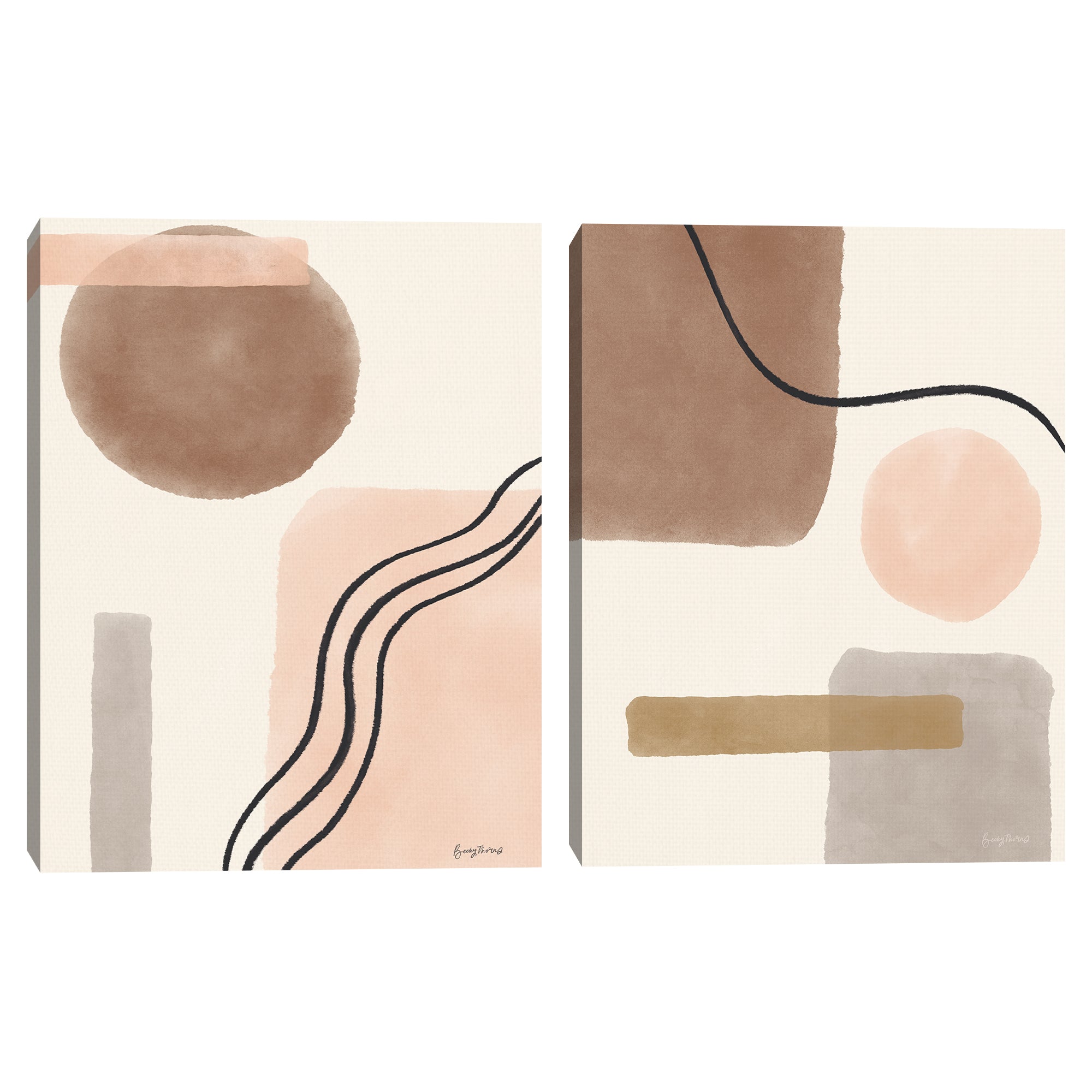 Geo Abstract I & II Neutral Pink