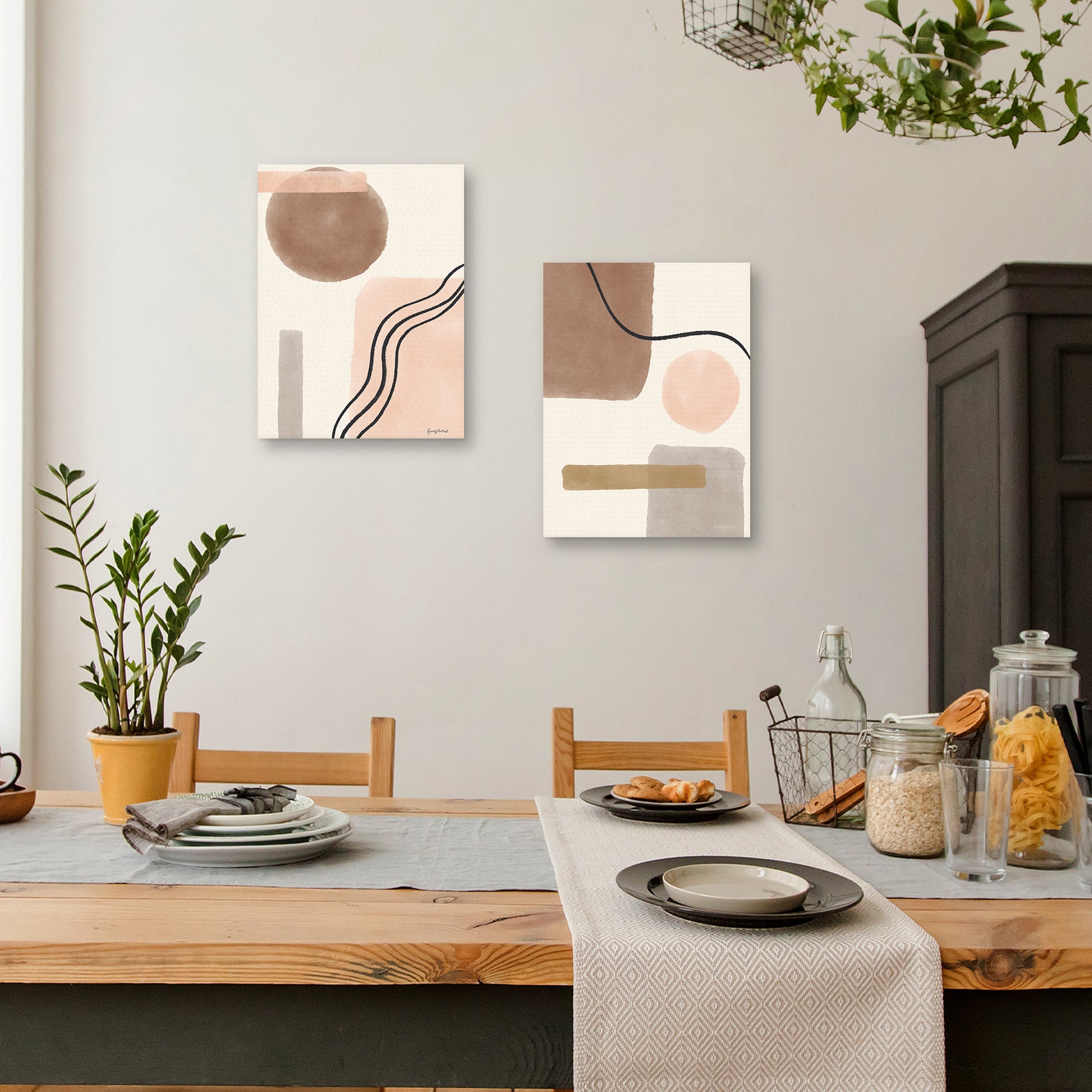 Geo Abstract I & II Neutral Pink