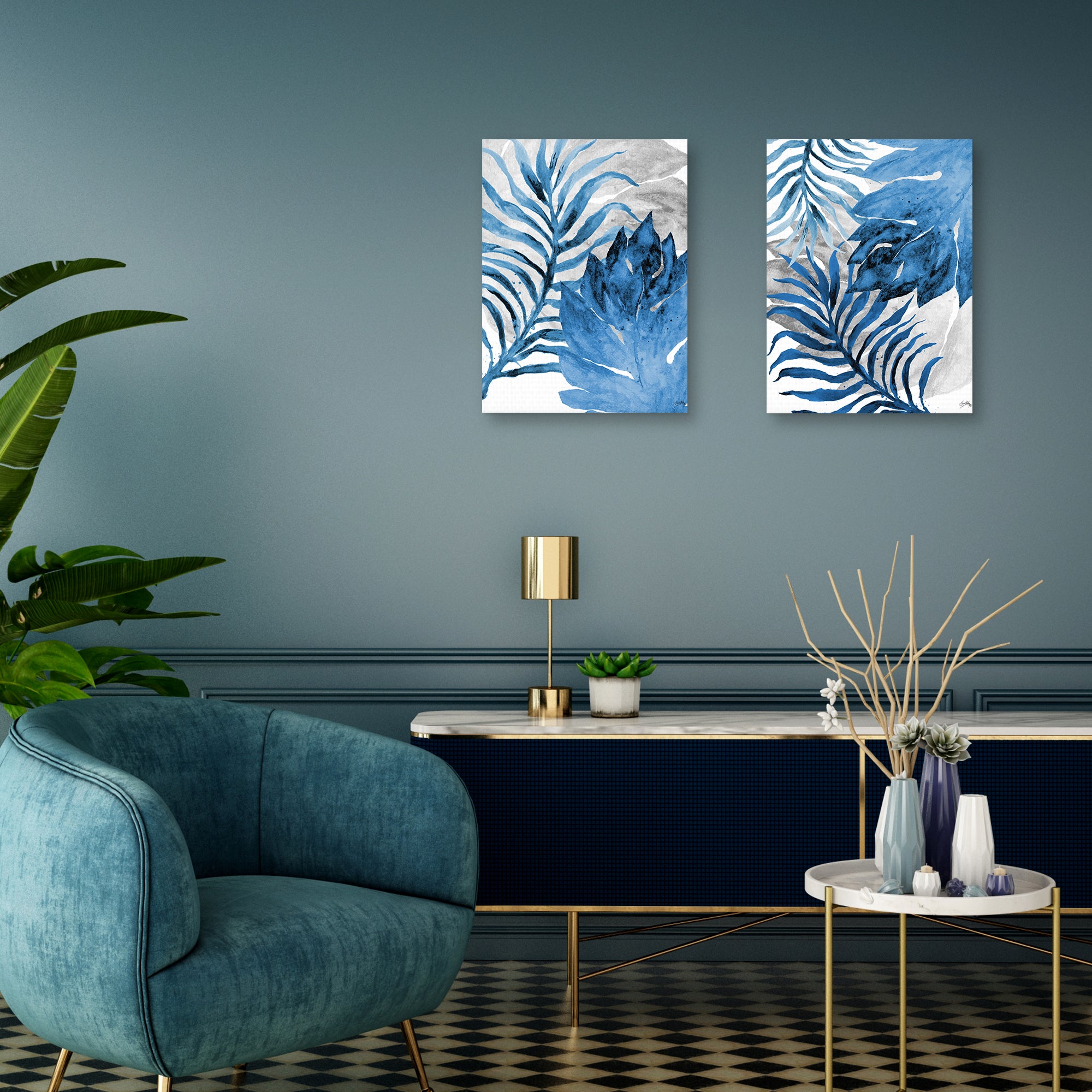 Blue Fern and Leaf I & II